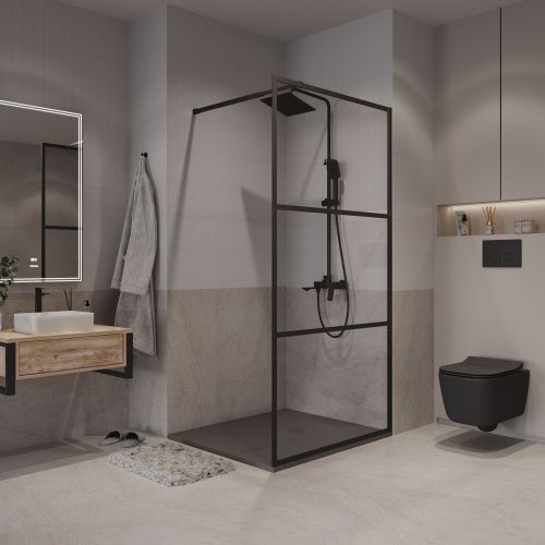 Душевая перегородка Niagara Nova NG-688-10BLACK 100х195 стекло с рисунком профиль черный - фото 4