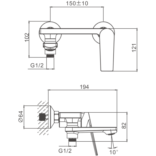 Смеситель для ванны и душа BELZ B60533-7 настенный черный - фото 2
