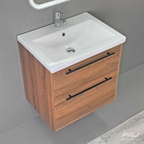 Тумба с раковиной Alavann Rondo ALV1168000 60х50 подвесная цвет коричневый - фото 5
