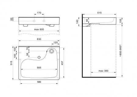 Раковина из сантехнического фарфора Santek Клио 1WH501770 52х60 над стиральной машиной цвет белый 1 отверстие под смеситель
