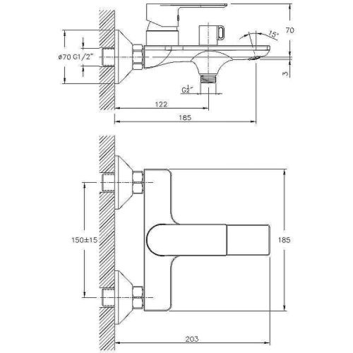 Смеситель для ванны и душа Haiba HB505 HB60505 настенный хром - фото 2