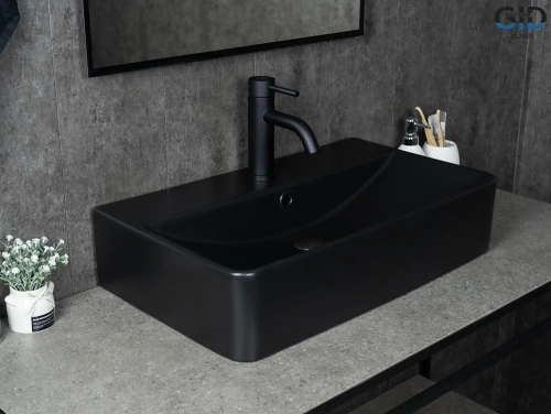 Раковина керамическая Gid Geométrico 53361 60х40 накладная цвет черный 1 отверстие под смеситель - фото 3
