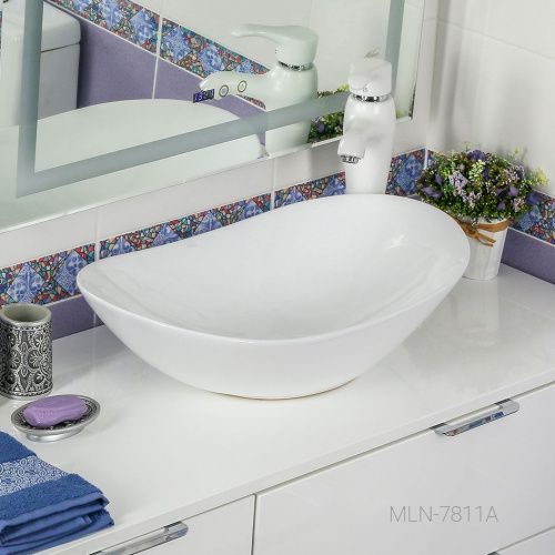 Раковина из сантехнического фарфора Melana 320354-805 60х40 накладная цвет белый без отверстий под смеситель - фото 3