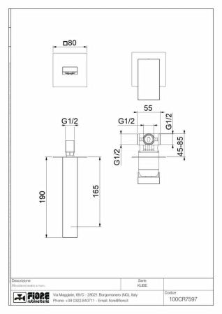 Смеситель для раковины Fiore Kube 100OO7597 встраиваемый в стену золото