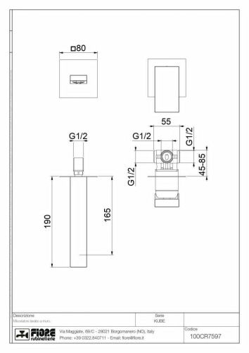 Смеситель для раковины Fiore Kube 100CR7597 встраиваемый в стену хром - фото 2