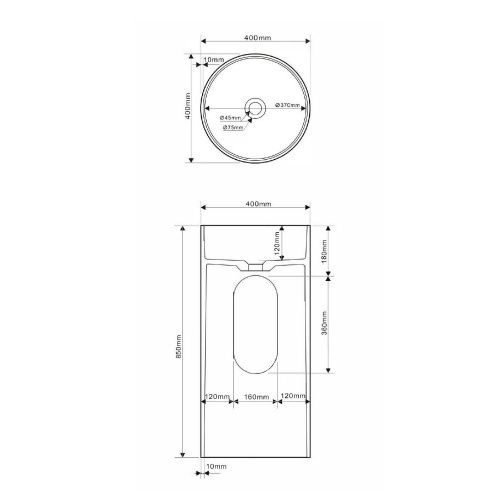 Раковина из искусственного камня Abber Stein AS2516-H 40х40 напольная цвет белый без отверстий под смеситель - фото 5