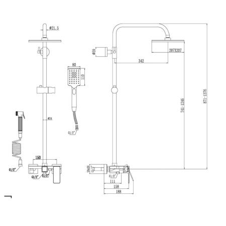 Душевая стойка Savol S-600708D настенная цвет хром