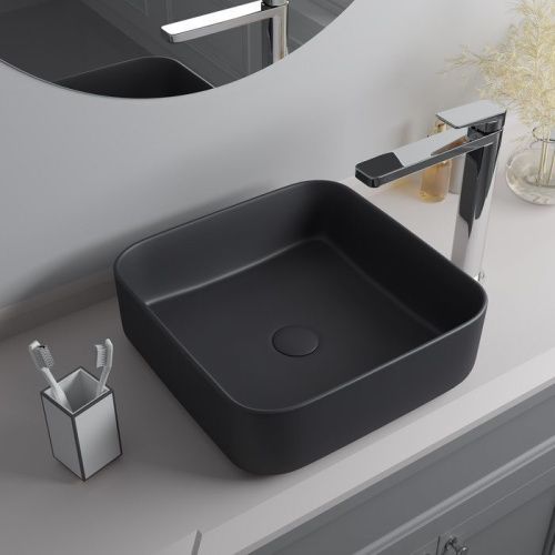 Раковина керамическая Iddis Bridge BRIGM04i27 40х40 накладная цвет серый без отверстий под смеситель - фото 5