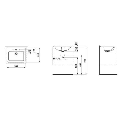 Раковина керамическая Laufen Pro 8.1396.1.000.104.1 60 см встраиваемая цвет белый 1 отверстие под смеситель - фото 2