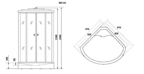 Душевая кабина Niagara Ultra 9020135 100х100 четверть круга с крышей ориентация универсальная - фото 2