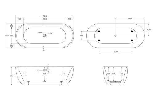 Ванна акриловая BelBagno BB417-1900-800 190х80 отдельностоящая овальная с ножками - фото 4