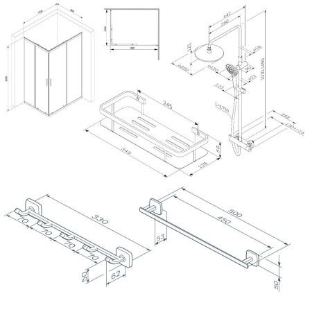 Комплект душевого уголка с душевой системой и аксессуарами Am.Pm Gem S WK93ER стекло прозрачное профиль черный без поддона