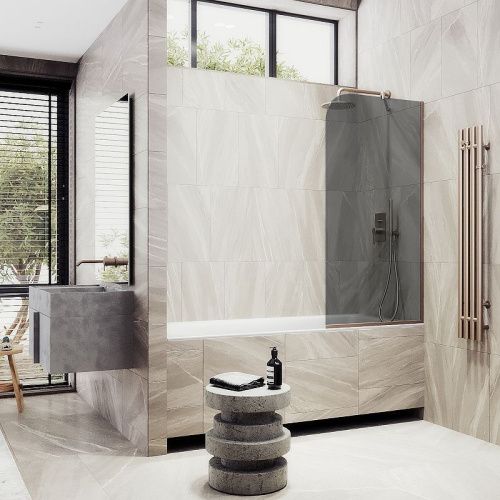 Душевая шторка на ванну Maybah Glass MGV-146-2у 65х140 стекло тонированное профиль бронза ориентация универсальная - фото 3