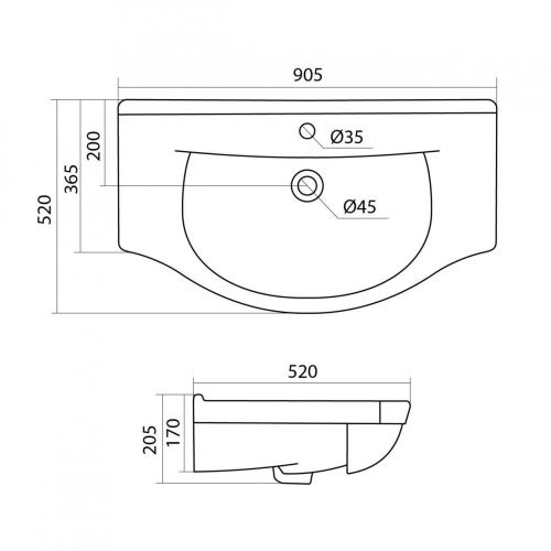 Раковина из сантехнического фарфора Santek Эльбрус 1WH110790 90х50 встраиваемая цвет белый 1 отверстие под смеситель - фото 4