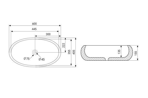 Раковина из сантехнического фаянса Abber BEQUEM AC2102MW 60х40 накладная цвет белый без отверстий под смеситель - фото 4