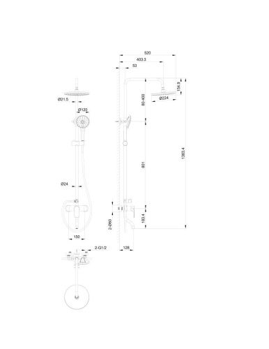 Душевая стойка Wonzon & Woghand WW-AE3354-MB настенная цвет черный - фото 2
