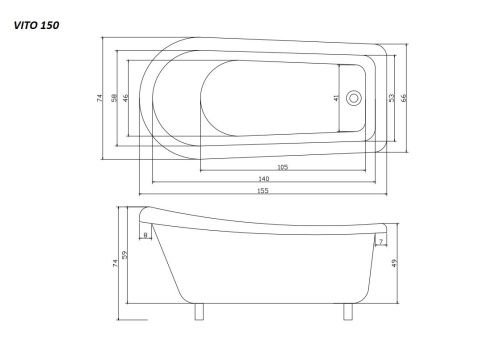 Ванна акриловая Cerutti SPA CT9669 155х75 отдельностоящая асимметричная с ножками - фото 4