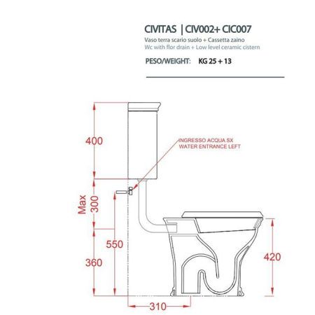 Бачок для унитаза Artceram CIVITAS CIC007 03 00