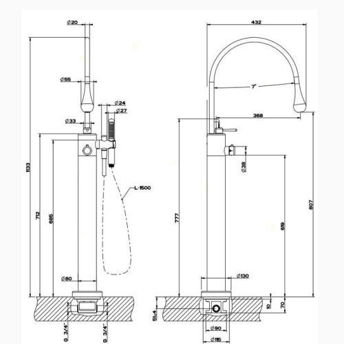 Смеситель Gessi Technical Accessories 24978#031 напольный хром (внешняя часть) с термостатом - фото 2