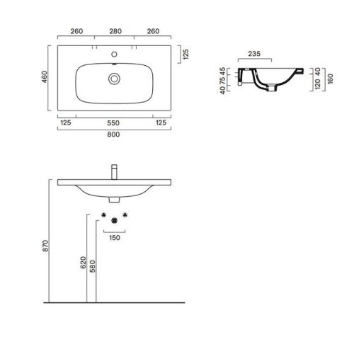 Раковина керамическая Catalano Alvea 620810001 80 см подвесная цвет белый без отверстий под смеситель - фото 2