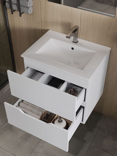 Тумба с раковиной Orange Line Li-60Tuw+Ra 60х50 подвесная цвет белый - фото 3