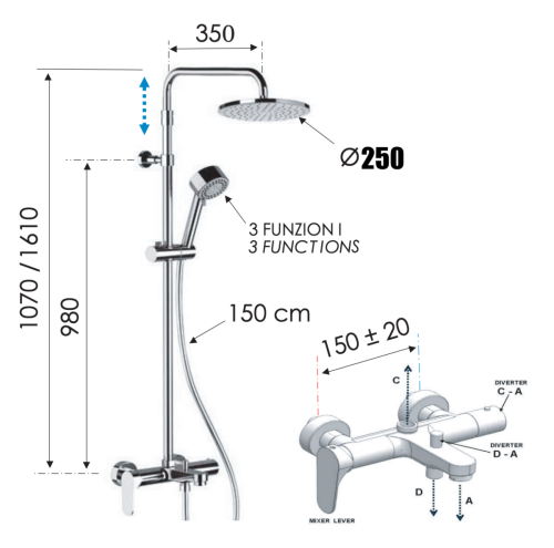 Душевая стойка Remer Class Line L34AMD25 настенная цвет хром - фото 2