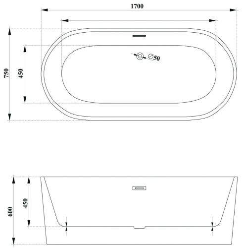 Ванна акриловая Cerutti SPA CT10515 170х75 отдельностоящая овальная с ножками - фото 4