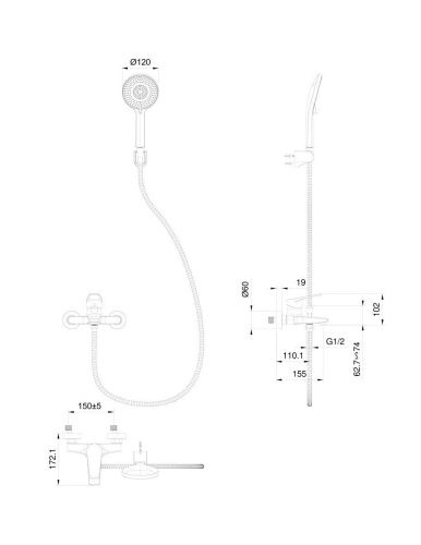 Смеситель для ванны Wonzon & Woghand WW-A30891-MB настенный черный - фото 2