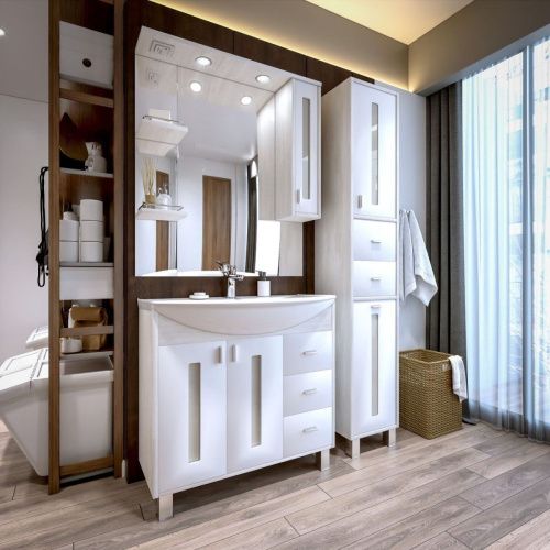 Зеркало-шкаф Бриклаер Бали 4627125412042 90х100 подвесной цвет белый/бежевый - фото 4