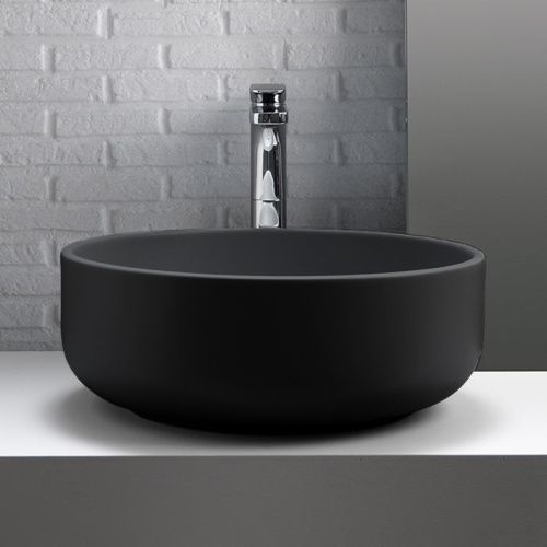 Раковина из сантехнического фарфора Kerasan Ciotola 430231 50х50 накладная цвет черный без отверстий под смеситель