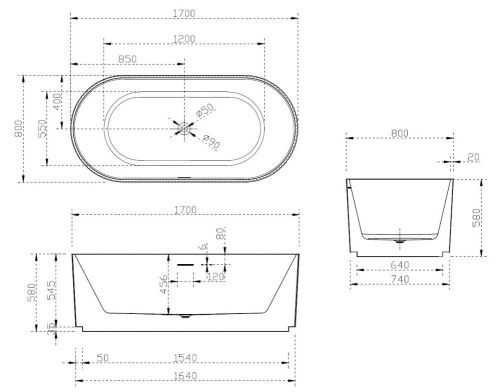 Ванна акриловая Abber AB9325-1.7 170х80 отдельностоящая овальная с каркасом - фото 5