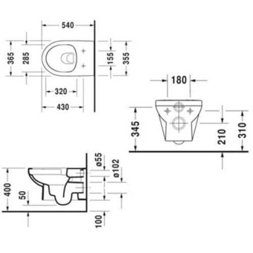 Унитаз подвесной Duravit DuraStyle 45620900A1 (256209+002079) белый с сиденьем микролифт безободковый - фото 2