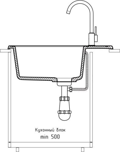 Кухонная мойка Granfest Quarz 58 темно-серый 60х50 цвет серый поверхность матовая - фото 4