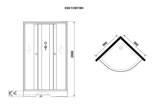 Душевая кабина Niagara Eco E90/13/MT/BK 90х90 четверть круга без крыши ориентация универсальная - фото 4