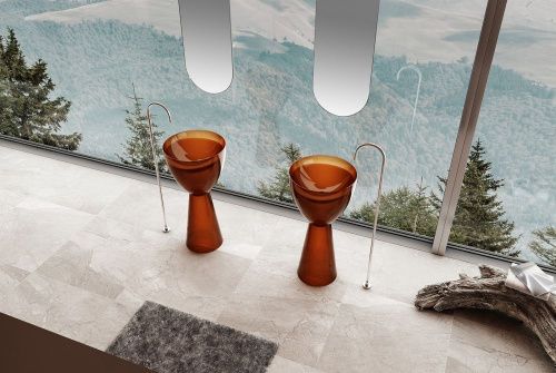 Раковина из полиэфирной смолы Abber KRISTALL AT2703Opal 50х50 напольная цвет коричневый без отверстий под смеситель - фото 3