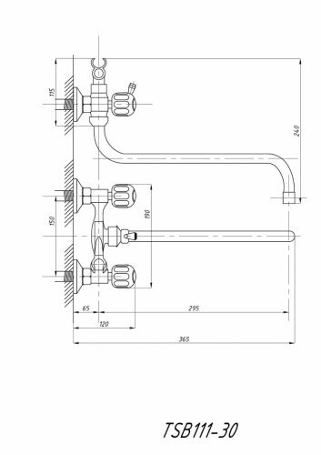 Cмеситель для ванны и душа TSARSBERG TSB-111-30 настенный хром - фото 4