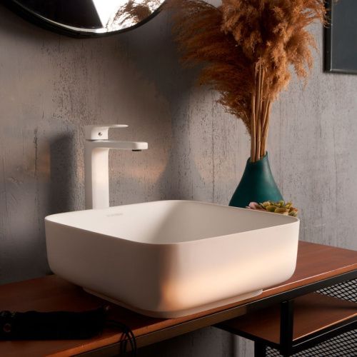 Раковина из искусственного камня MonteBianco Loreto Piazza 360 12018 40х40 накладная цвет белый без отверстий под смеситель - фото 3