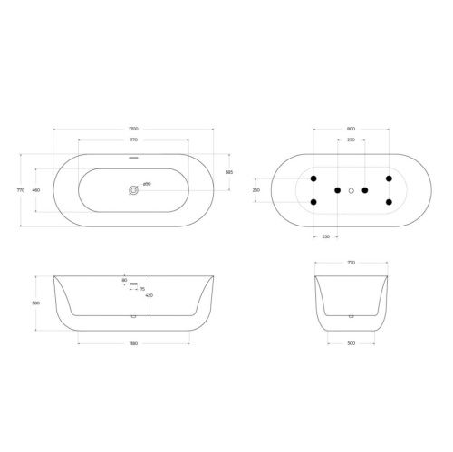 Ванна акриловая BelBagno BB706-1700-770 170х75 отдельностоящая овальная с ножками - фото 4