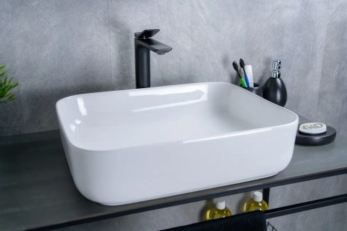 Раковина керамическая Gid Geométrico 51197 50х40 накладная цвет белый без отверстий под смеситель - фото 4