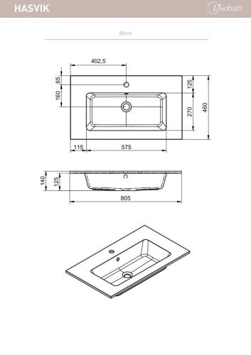 Раковина из искусственного камня Visobath Hasvik 73635/S 80х50 встраиваемая цвет белый без отверстий под смеситель - фото 2