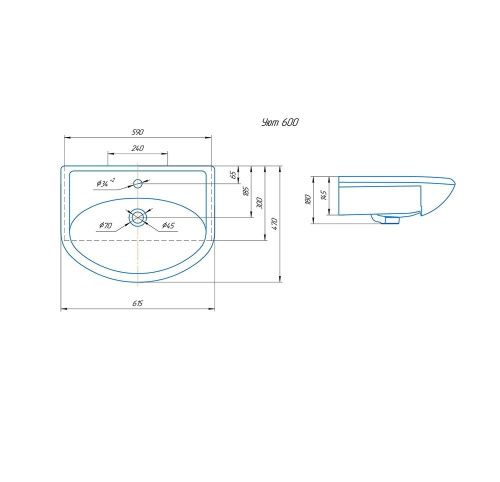 Раковина из сантехнического фаянса СанТа Уют60 60х50 встраиваемая цвет белый - фото 2