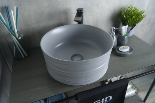 Раковина керамическая Gid Esfera 53335 40х40 накладная цвет серый без отверстий под смеситель - фото 4