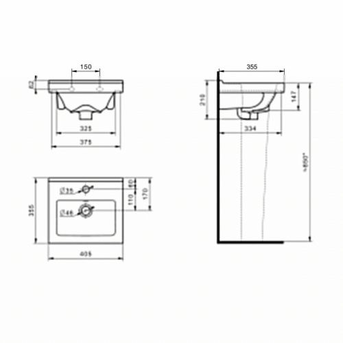 Раковина из сантехнического фарфора Onika Визит 1.3117.7.S00.11B.0 40х40 накладная цвет белый 1 отверстие под смеситель - фото 4