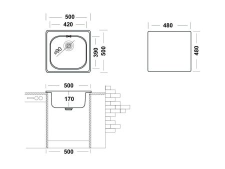 Кухонная мойка Ukinox Спектр SPM500.500 -GT6K -C 50х50 цвет нержавеющая сталь поверхность матовая