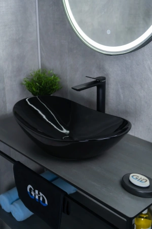 Раковина керамическая Gid Lago 53349 60х40 накладная цвет черный без отверстий под смеситель