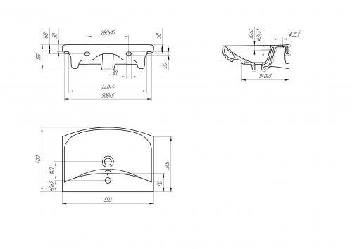 Раковина из сантехнического фарфора Onika Carina UM-CAR55/1 60х40 накладная цвет белый 1 отверстие под смеситель - фото 4