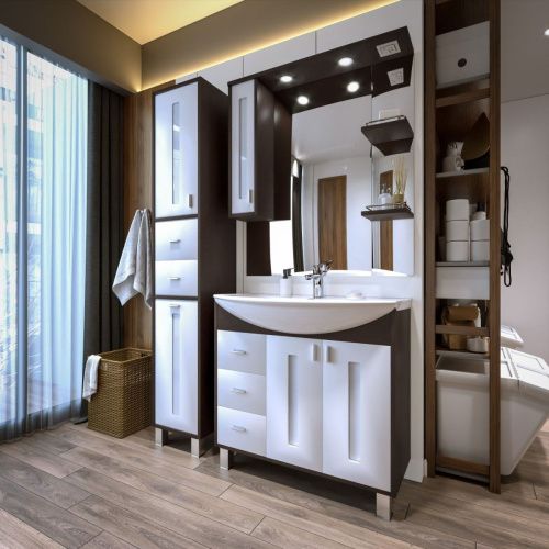 Зеркало-шкаф Бриклаер Бали 4627125411854 90х100 подвесной цвет белый/коричневый - фото 4