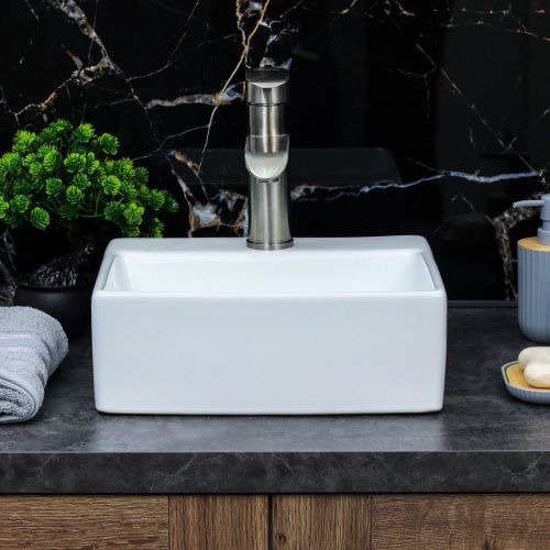 Раковина из сантехнического фарфора Melana 7440A-805 30х30 накладная цвет белый 1 отверстие под смеситель - фото 5