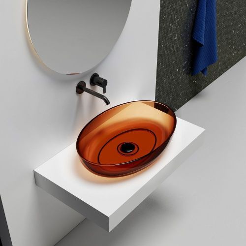 Раковина из полиэфирной смолы Abber KRISTALL AT2801Opal 60х40 накладная цвет коричневый без отверстий под смеситель - фото 2