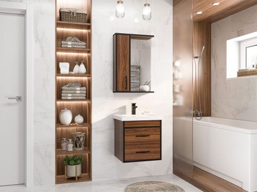 Зеркало-шкаф Misty Кедр П-Кед04050-011Л 50х70 подвесной цвет коричневый/черный - фото 5